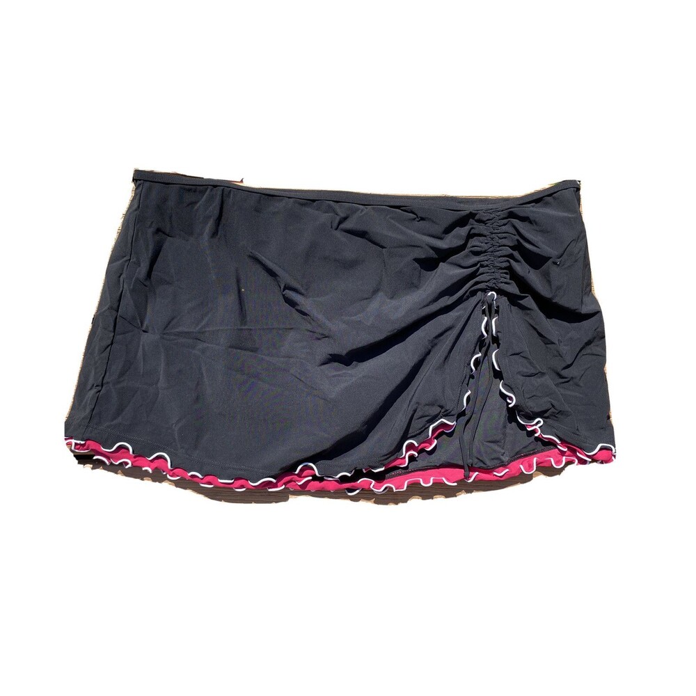 Profile By Gottex Swimskirt Bottom Womens Sz 16 Black Pink Ruffle Side Slit Tie